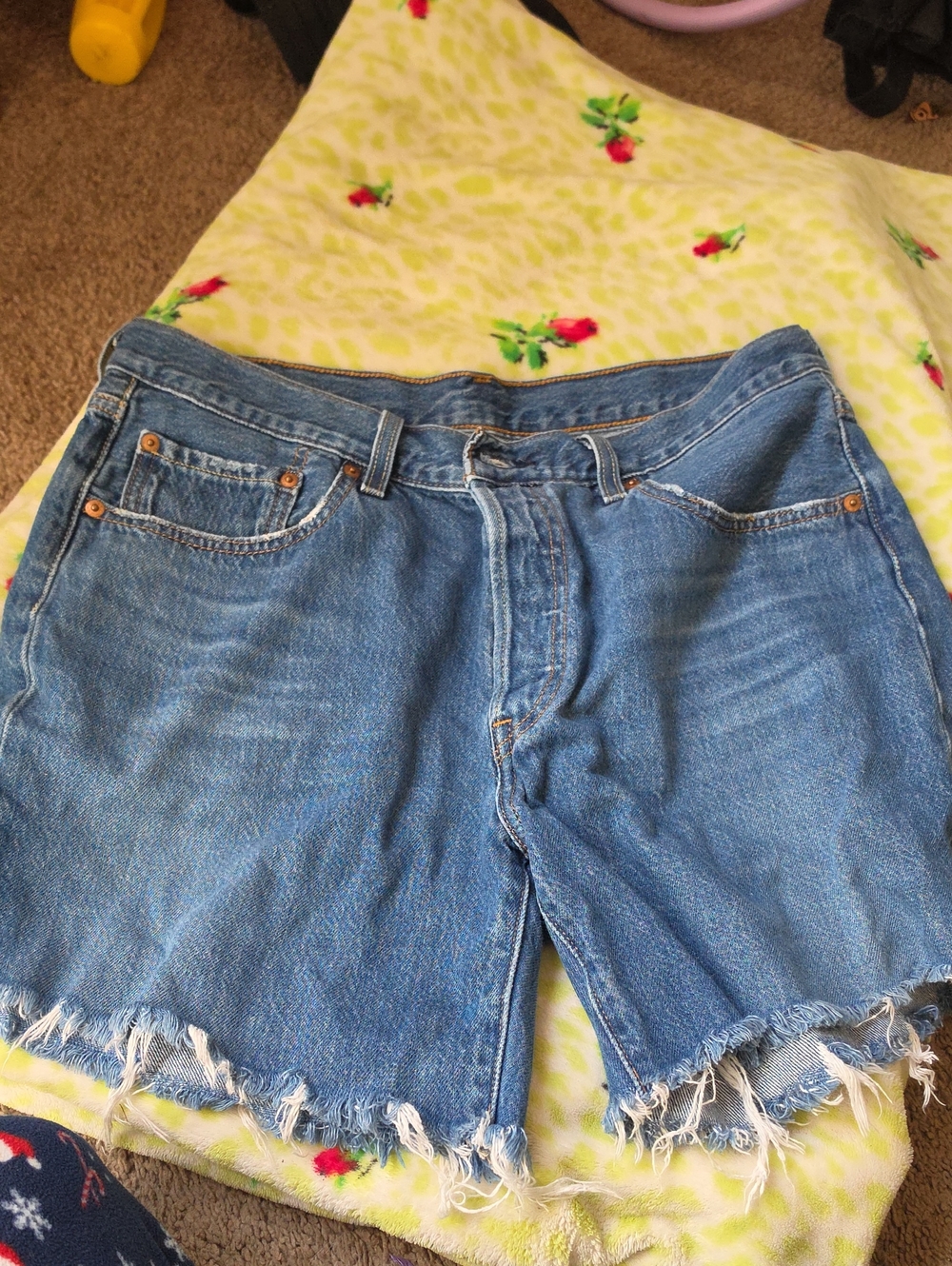 Levi's Blue Frayed Hem Denim Shorts